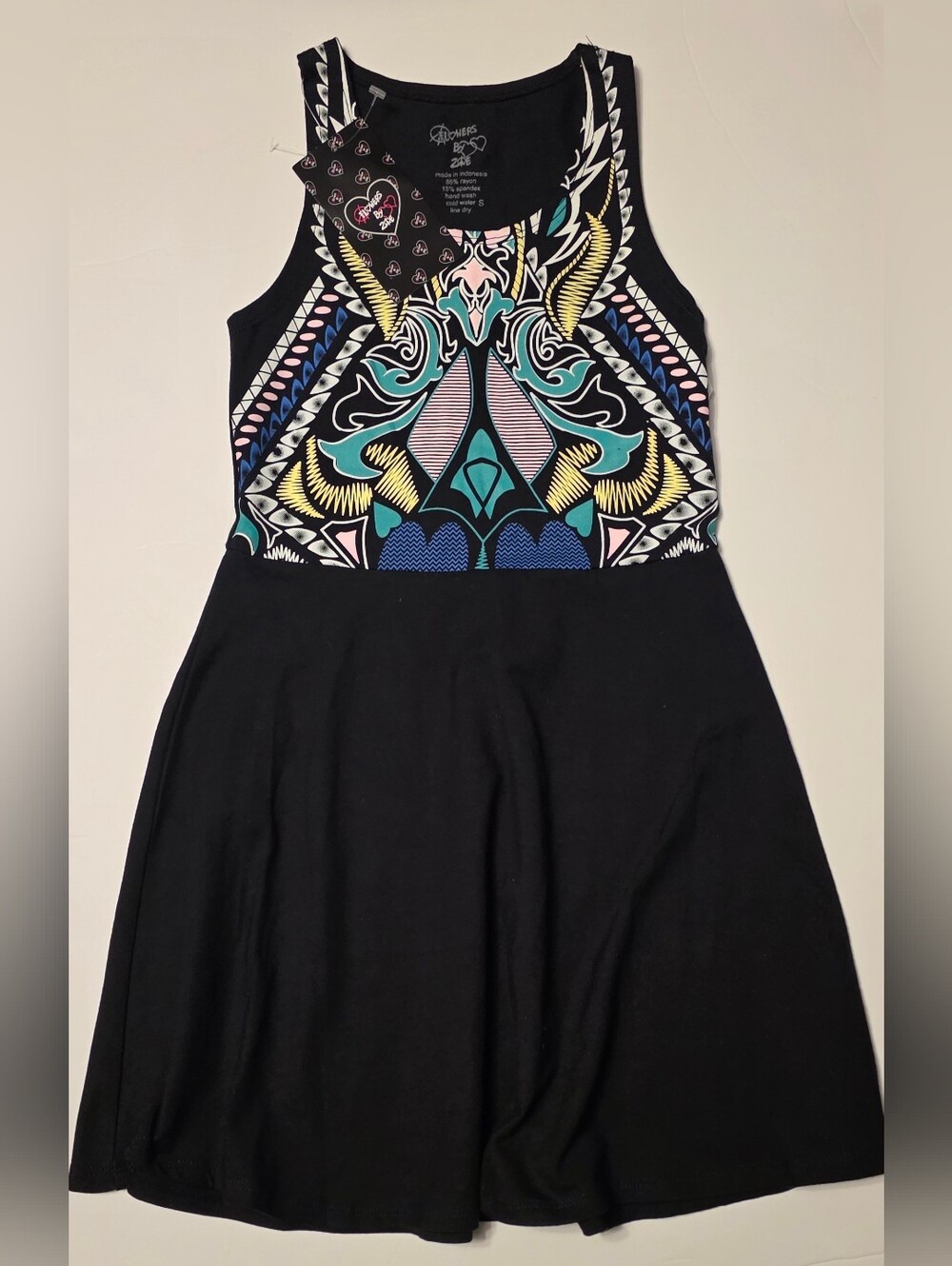 Flowers by Zoe Black Tank Dress with Multicolor Geometric Print